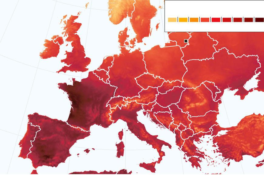 Evropa se peče: Teplotní mapy tmavnou do "hrozivých odstínů"