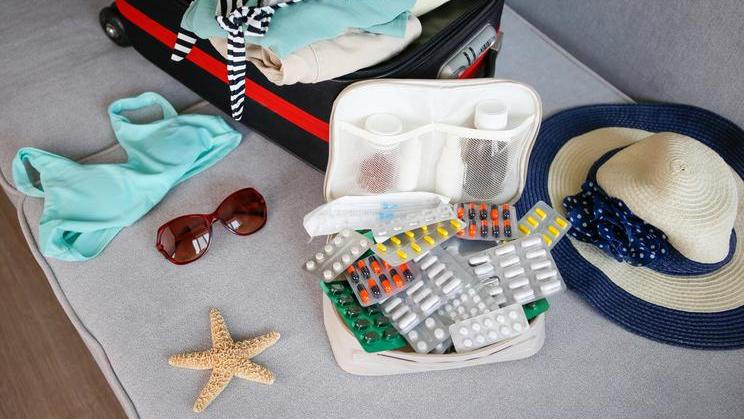 Summer,Beach,Accessories,For,Your,Sea,Holiday,And,Pills.,Concept