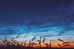 Night,Starry,Sky,With,Glowing,Stars,Above,Countryside,Landscape.,Noctilucent