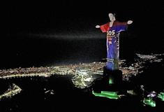 Images are projected on Christ the Redeemer statue in tribute to victims of earthquakes that struck Venezuela on June 24, in Rio de Janeiro