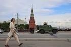 Russian security personnel stand guard in central Moscow