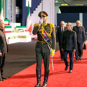 Deputy Chairman of the Russian Security Council Dmitry Medvedev pays his respects to Iran's late Supreme Leader Ayatollah Ali Khamenei, in Tehran