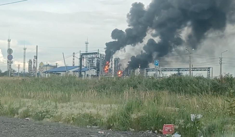 Fire at Omsk oil refinery as the region's governor says the province came under attack from Ukrainian drones