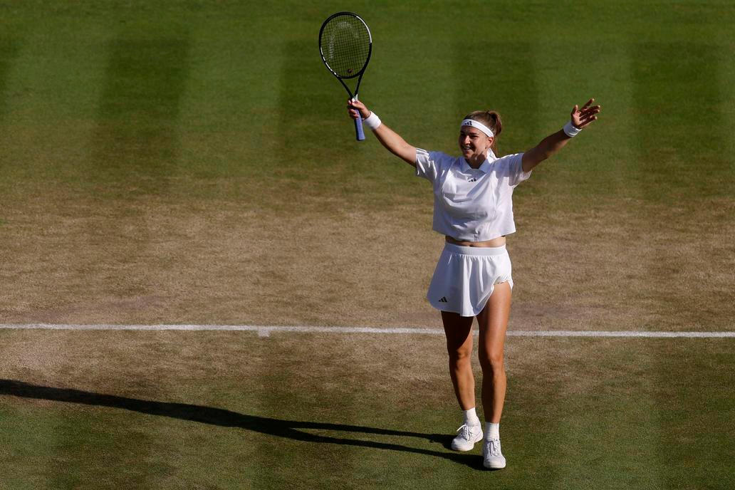 Karolína Muchová slaví postup ze čtvrtfinále Wimbledonu 2026.
