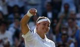 Karolína Muchová slaví postup ze čtvrtfinále Wimbledonu 2026.