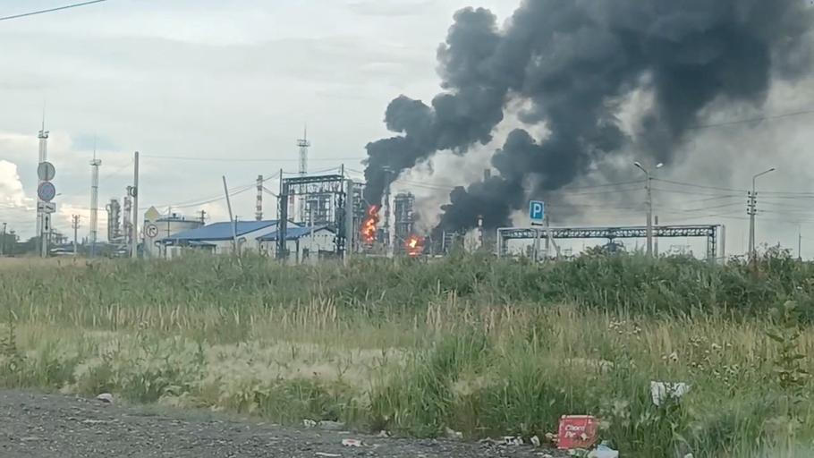 Fire at Omsk oil refinery as the region's governor says the province came under attack from Ukrainian drones