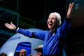 FILE PHOTO: Wally Funk reacts after receiving her astronaut's wings from Blue Origin's Jeff Ashby, a former space shuttle commander at a post-launch press conference, in the nearby town of Van Horn