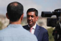 U.S. Representative Ro Khanna (D-CA) is interviewed by Reuters during a visit to Turmus Ayya, near Ramallah