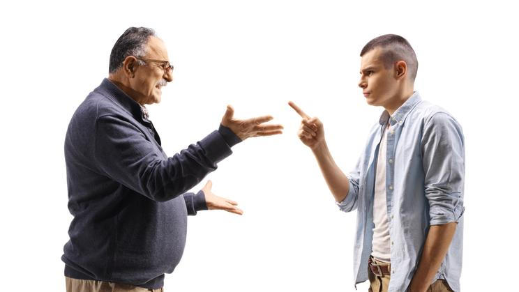 Young,And,Elderly,Man,Having,A,Conflict,Isolated,On,White