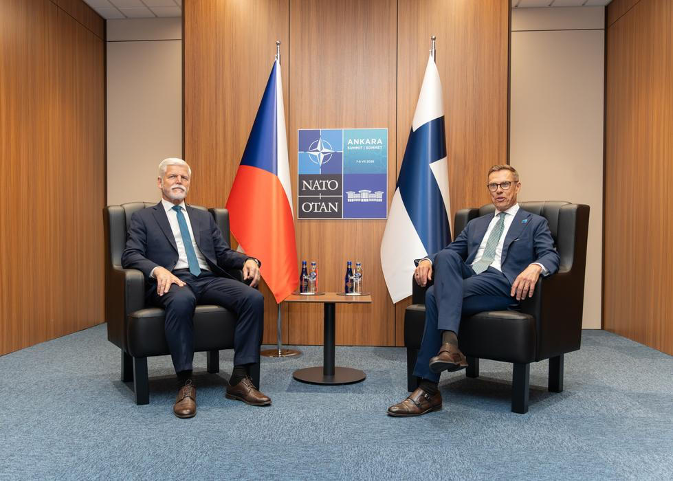 A zde už je prezident Pavel se svým finským protějškem Alexandrem Stubbem.
