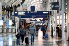 Cestující procházejí mezinárodním letištěm Chicago O'Hare