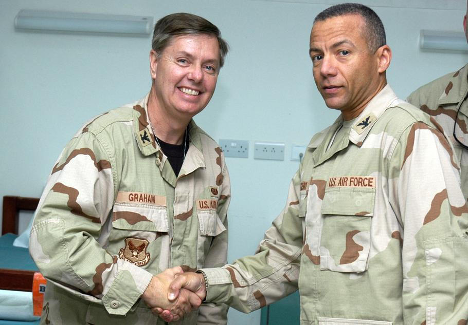 Colonel Lindsey Graham, a senior Senator from South Carolina, at Ali Al Salem Air Base in Kuwait