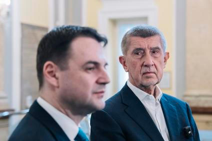 Praha, 02.03.2026 Zasedání Vláda ČR, koaliční rada, před jednáním bezpečnostní rada státu, repatriační lety kvůli válce v Íránu. Petr Macinka (Motoristi), Andrej Babiš (ANO).