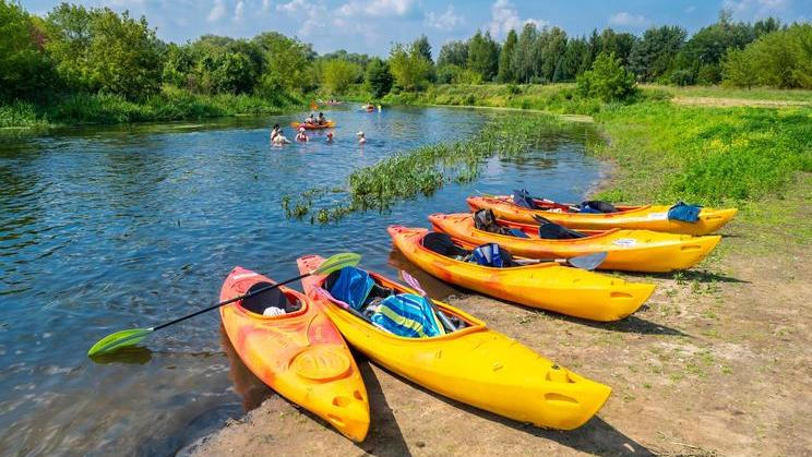 Wkra,,Poland,,20,Of,August,2023,,Orange,Kayaks,On,The