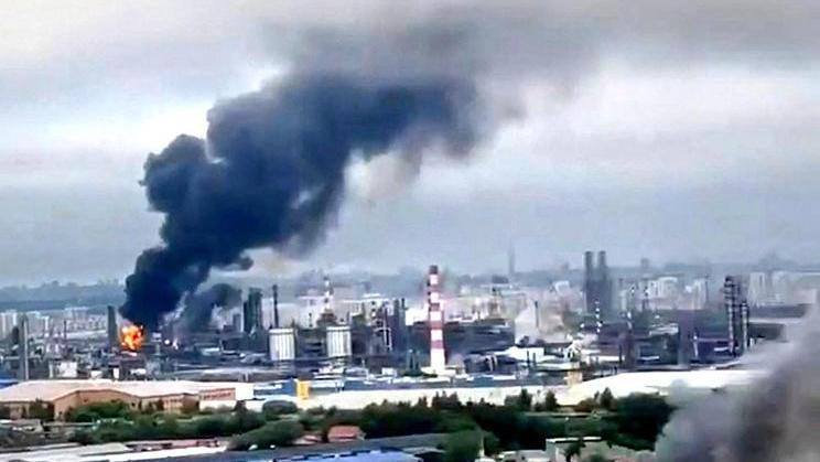 Smoke rises following what the authorities say is a Ukrainian drone strike in Moscow
