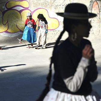Bolivia hosts a competition for Cholitas skaters, in La Paz