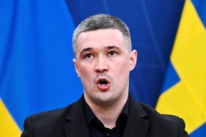 FILE PHOTO: Ukraine's Defence Minister Fedorov and Sweden's Defence Minister Jonson hold a press conference in Stockholm