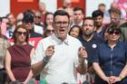 Former Greater Manchester Mayor Burnham addresses members and supporters of the Labour Party after winning the Makerfield by-election