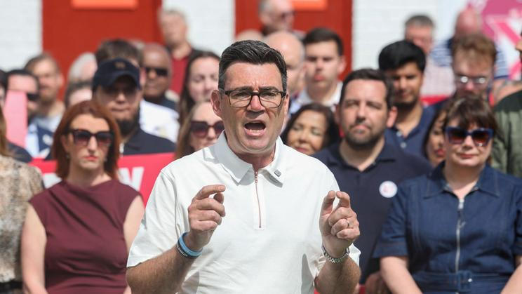 Former Greater Manchester Mayor Burnham addresses members and supporters of the Labour Party after winning the Makerfield by-election