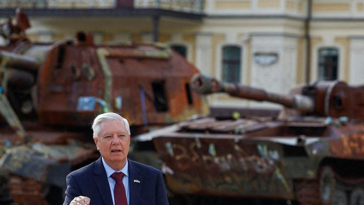 FILE PHOTO: U.S. Senator Lindsey Graham (R-SC) speaks to the media in Kyiv