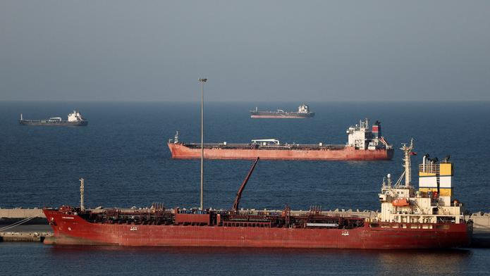 FILE PHOTO: Luojiashan tanker sits anchored in Muscat, as Iran vows to close the Strait of Hormuz, in Muscat