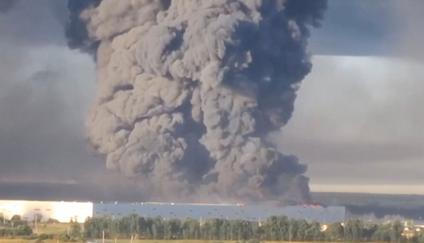 Smoke billows from a warehouse, after deadly Ukrainian drone attacks, as per regional governors, in Elektrostal