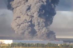 Smoke billows from a warehouse, after deadly Ukrainian drone attacks, as per regional governors, in Elektrostal