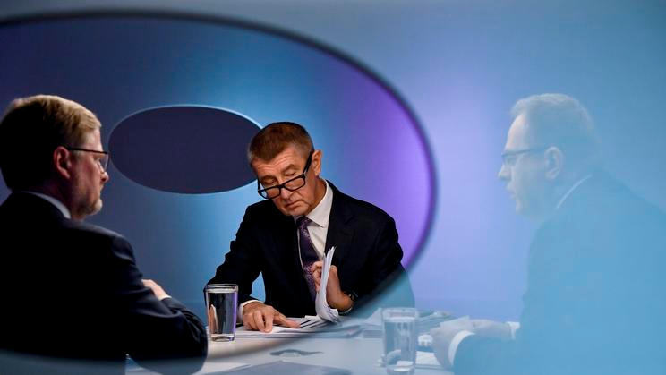 PETR FIALA, politik, ANDREJ BABIŠ, premiér, VÁCLAV MORAVEC, moderátor, TV pořad