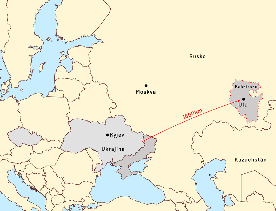Mapa Baškortostánu.