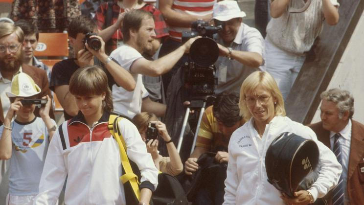 Hana Mandlíková a Martina Navrátilová ve finále Poháru federace 1986 v Praze