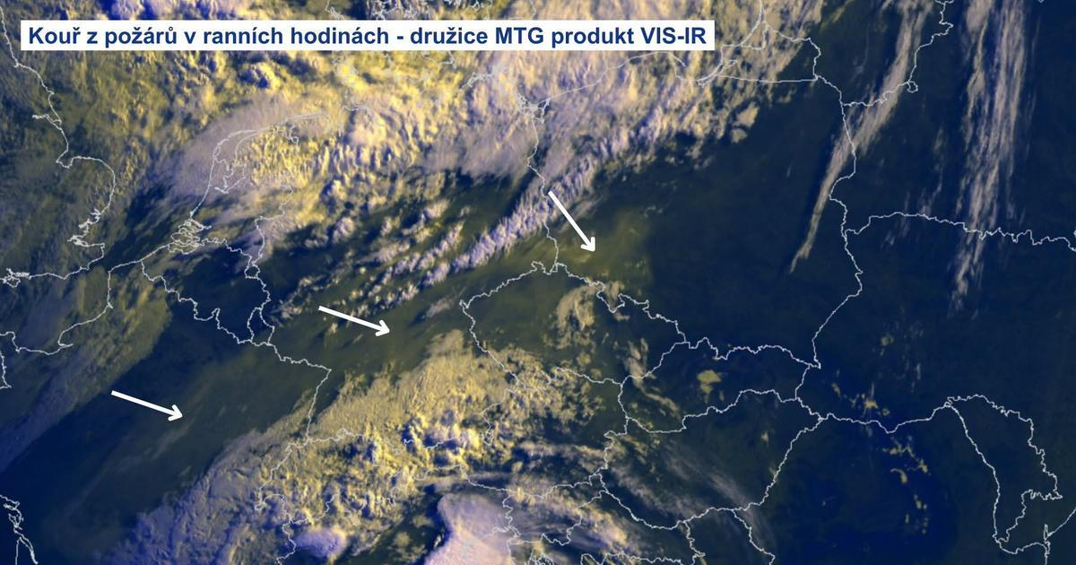 Meteorologové ráno zaznamenali nad Českem kouř z požárů ve Francii a Španělsku