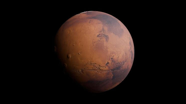 Close,Up,Realistic,Mars,Planet,With,Detailed,Surface,And,Craters,
