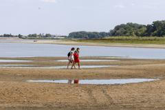 Low water levels on the Danube River in Apatin