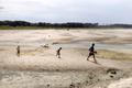 Low water levels on the Danube River in Apatin