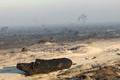 Smoke and fog in a burnt forest affected by a wildfire, near Saumos