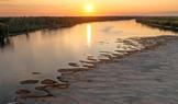 Low water levels on the Danube River in Apatin