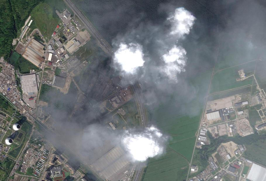 Satellite image shows smoke rising from the Wildberries facility in St Petersburg