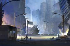 The,Surviving,Human,Beings,In,The,Abandoned,City,,Digital,Illustration.