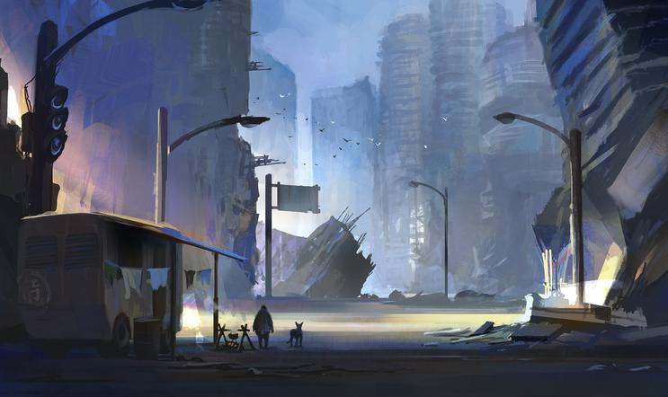 The,Surviving,Human,Beings,In,The,Abandoned,City,,Digital,Illustration.