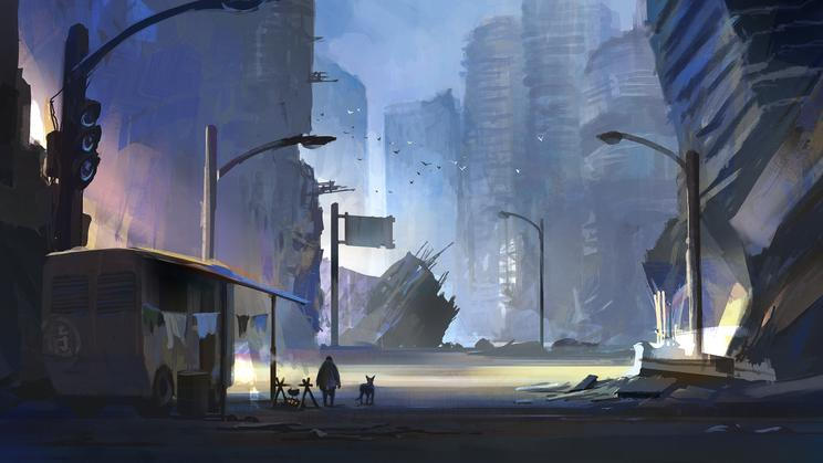 The,Surviving,Human,Beings,In,The,Abandoned,City,,Digital,Illustration.