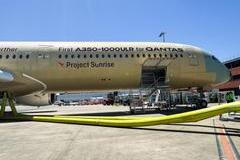 FILE PHOTO: An Airbus A350-1000ULR test aircraft being developed for Qantas' "Project Sunrise" ultra-long-haul flights, stands in Toulouse