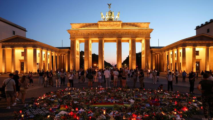 Makeshift memorial after a deadly attack near Berlin's annual Christopher Street Day Pride parade, in Berlin