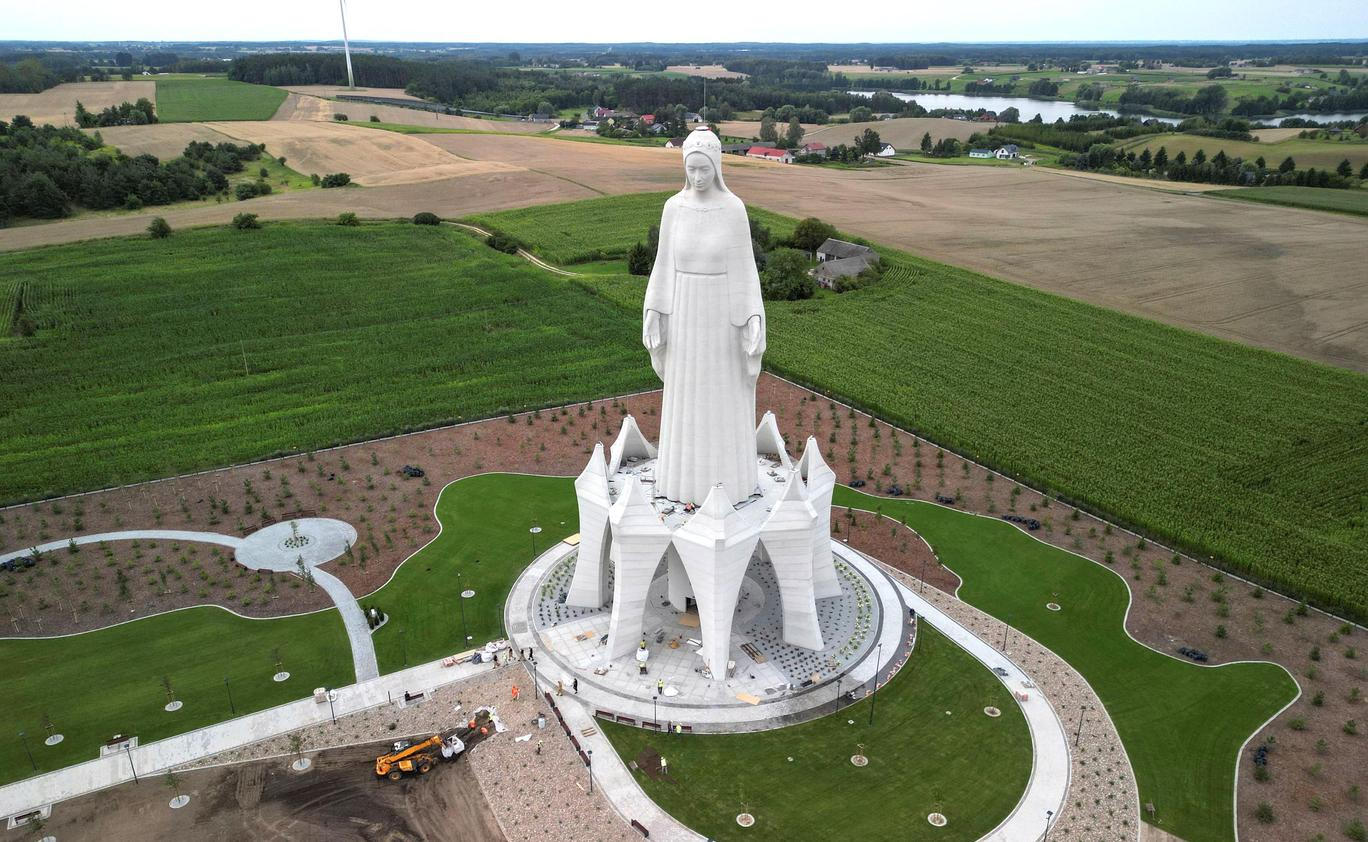 Europe's largest statue of the Virgin Mary ahead of its official opening to the public in the village of Konotopie near Torun