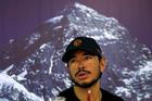 Nirmal Purja, attempting a record to climb fourteen 8000-meter mountain peaks in seven months speaks during a news conference after climbing six mountains including Mt. Everest in Kathmandu