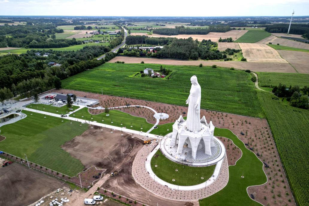 Europe's largest statue of the Virgin Mary ahead of its official opening to the public in the village of Konotopie near Torun