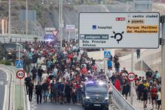 Mass crossings of migrants on foot and by sea from Morocco into Spanish territory, in Ceuta