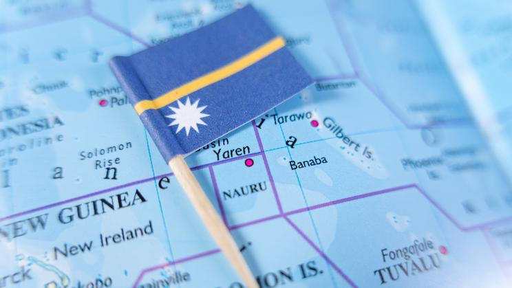Nauru,Flag,On,Map,Highlighting,Yaren,,The,Administrative,Center,Of