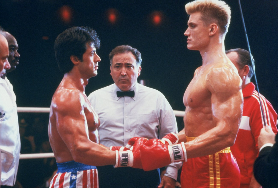 Sylvester Stallone a Dolph Lundgren v akčním filmu Rocky IV. (1985).
