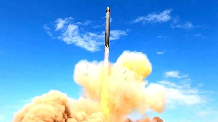 A test launch of the Sarmat intercontinental ballistic missile