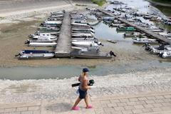Low water levels on the Danube River in Apatin
